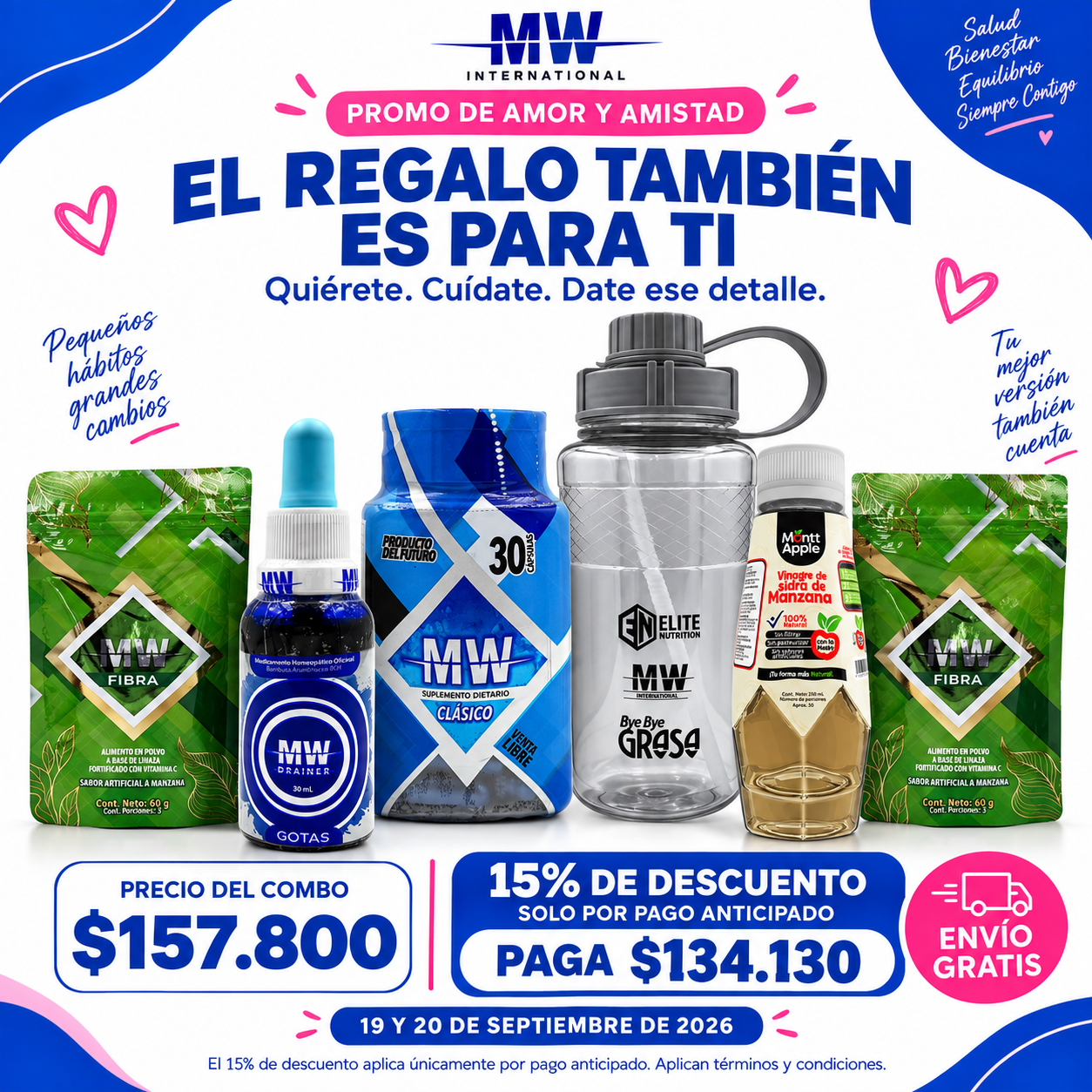 MW Clásico + Drenador MW + vinagre de manzana + sachets de fibra + termo MW