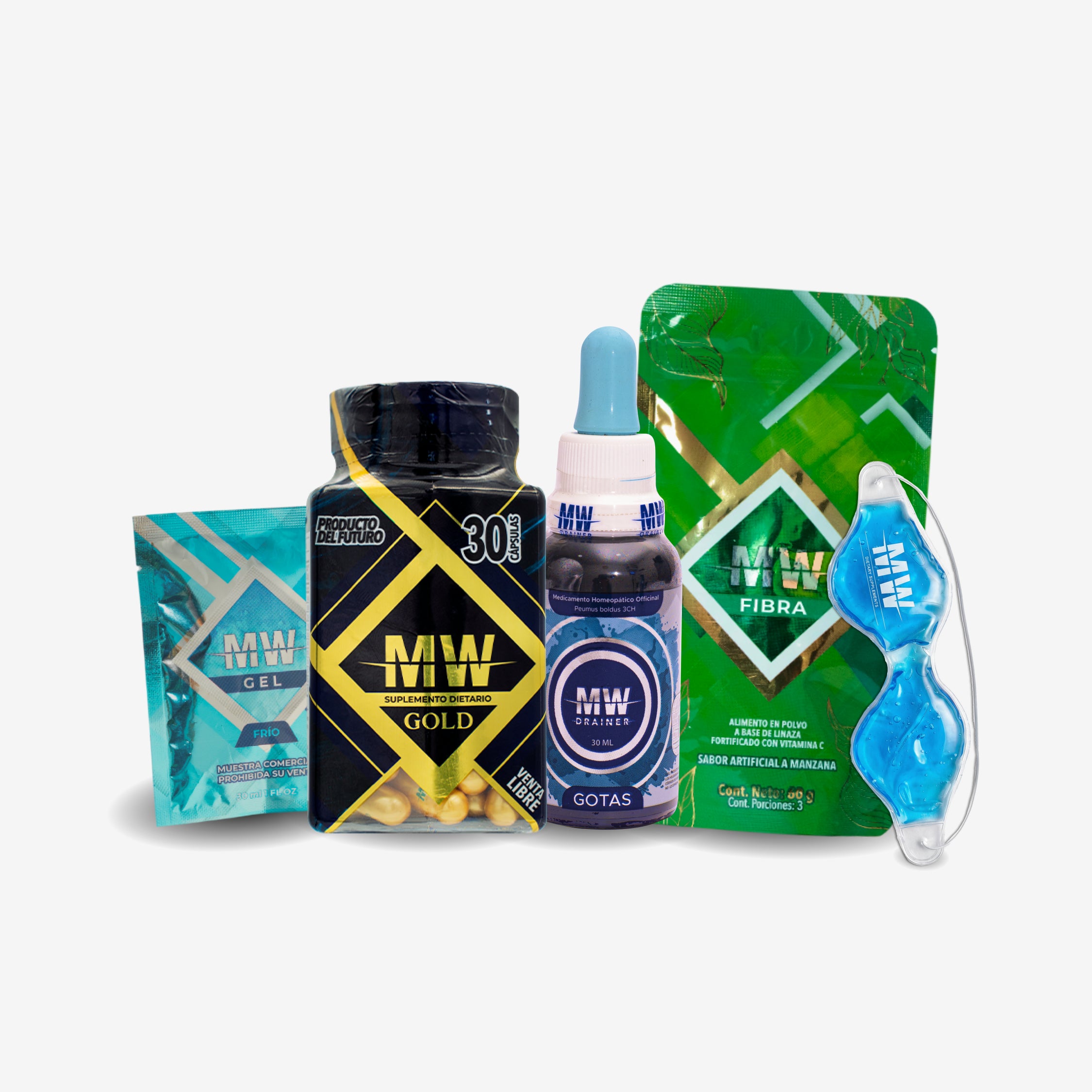 Mw Gold + Drenador + Sachet Fibra + Sachet Gel Fria + Gafas de Descanso