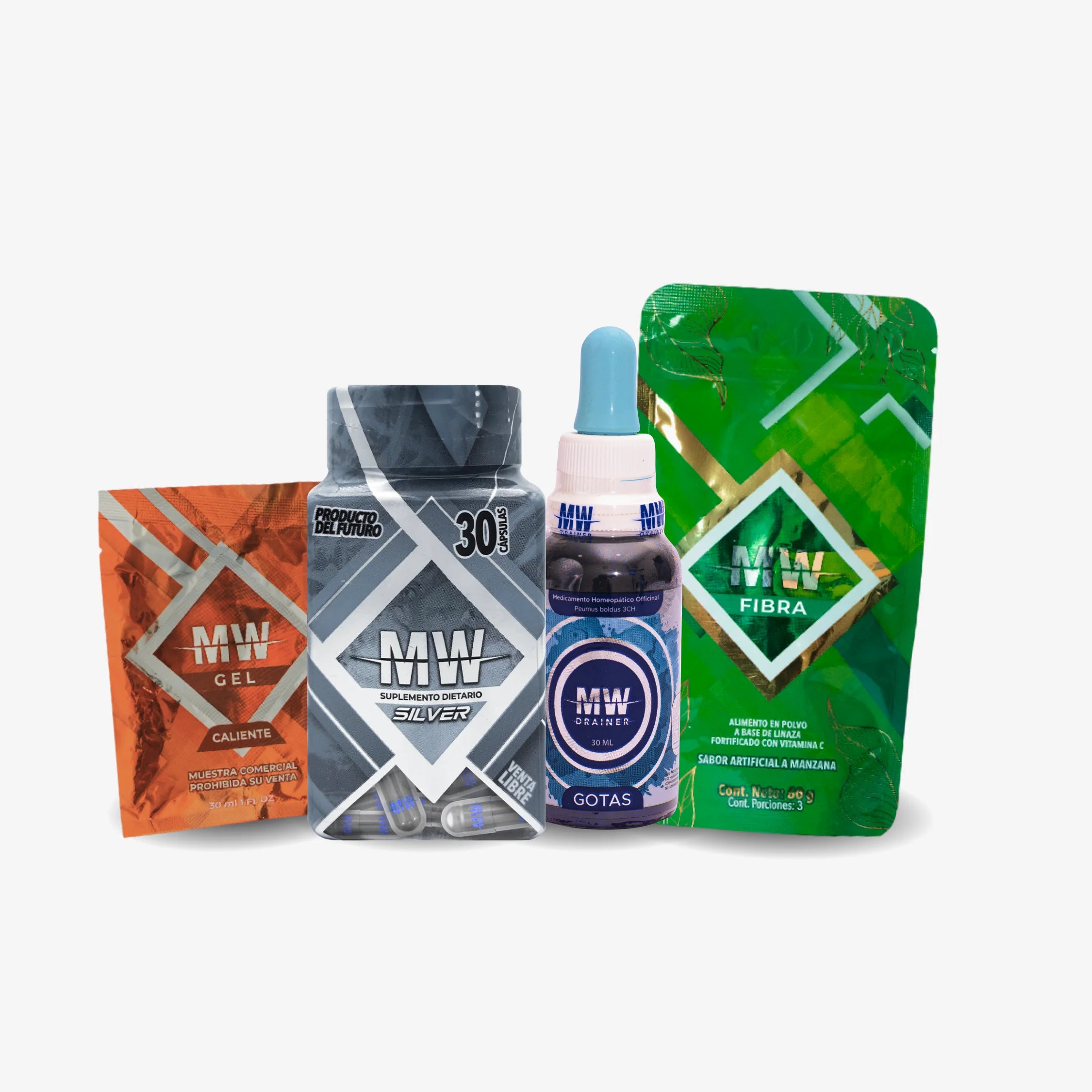 Mw Silver + Drenador + Sachet Gel Caliente + Sachet Fibra