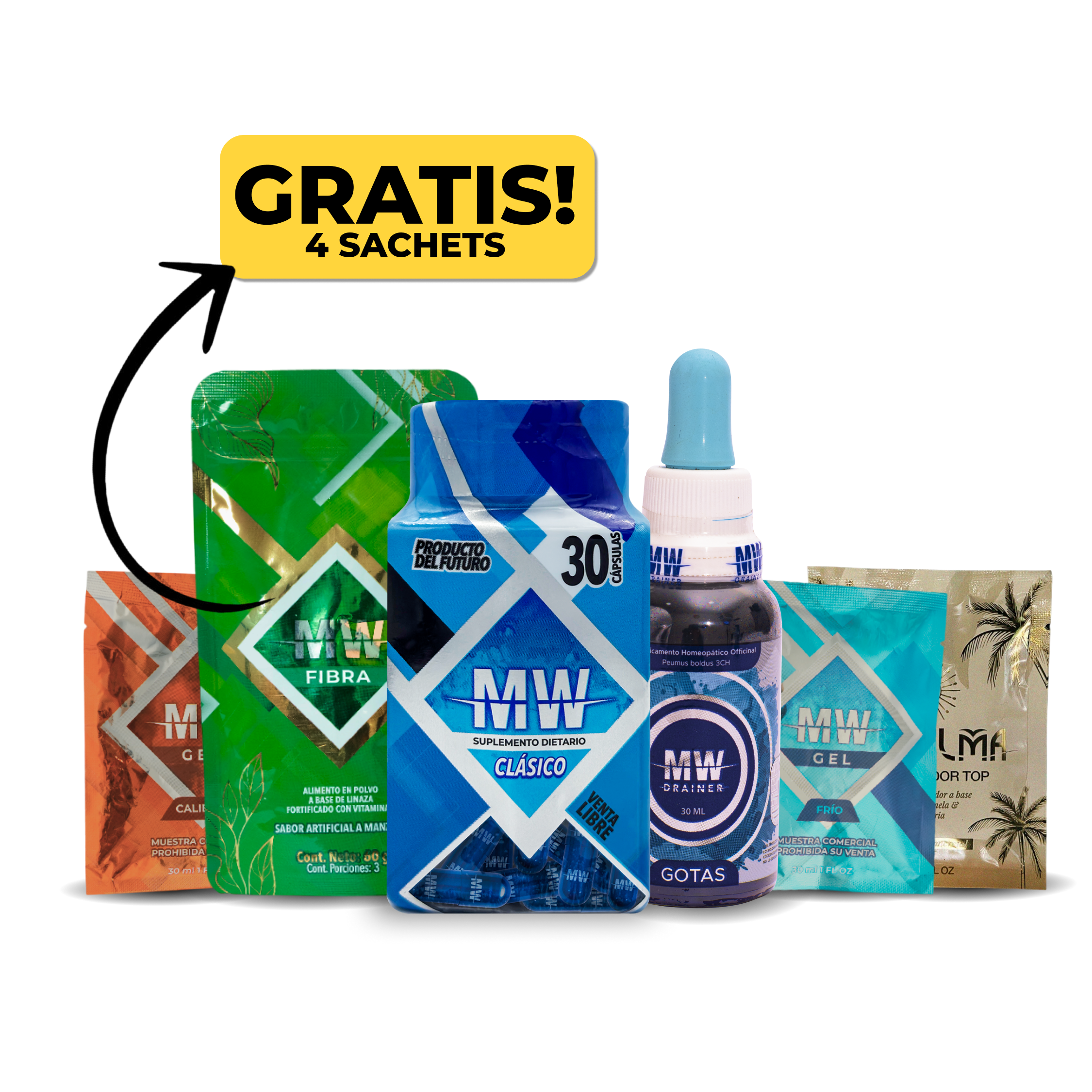 Mw Classic + Drenador + Sachet de Gel Fria + Sachet de Gel Caliente + Sachet Maralma Bronceador + Sachet de Fibra