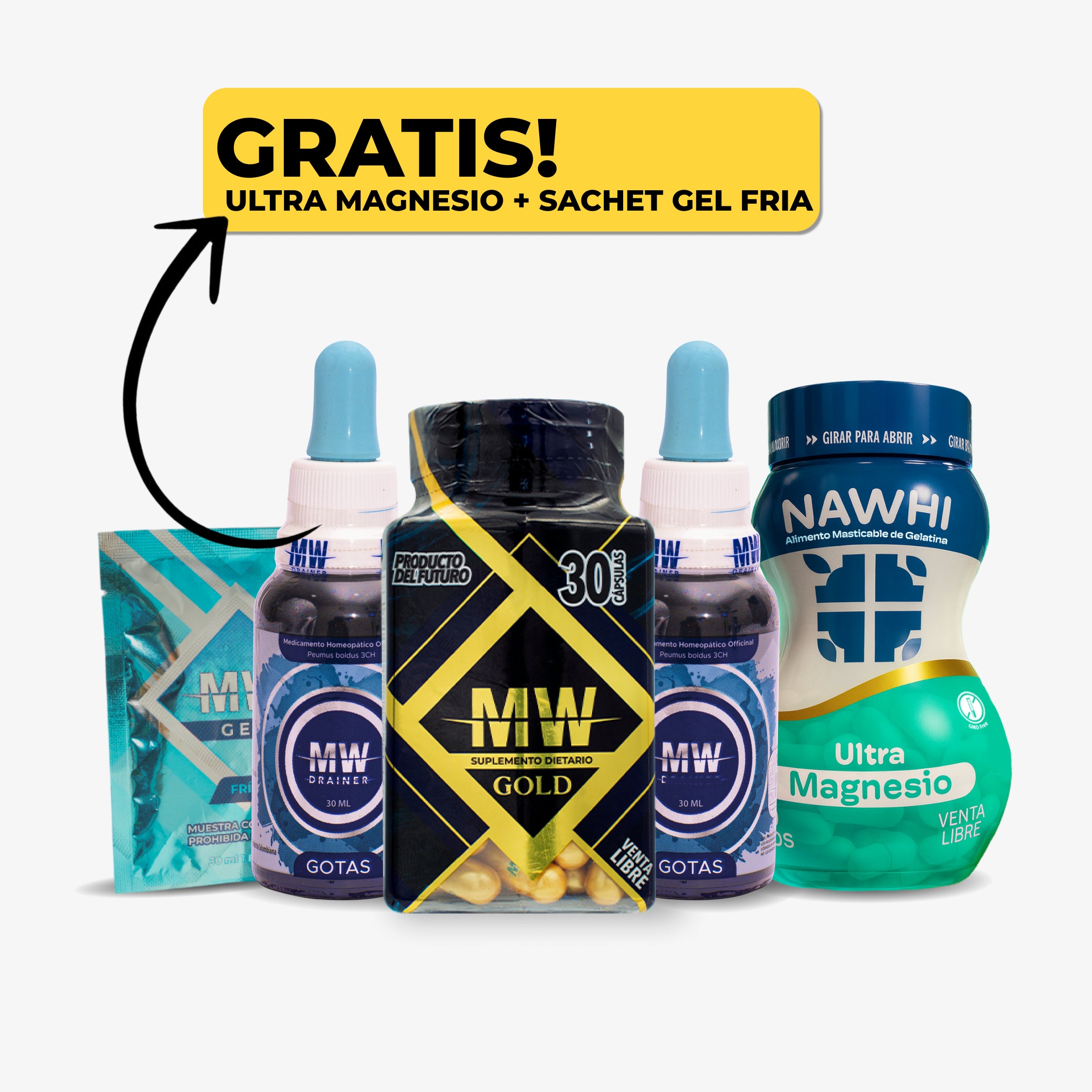 Mw Gold + 2 Drenadores Mw + Sachet Gel Fria + Ultramagnesio