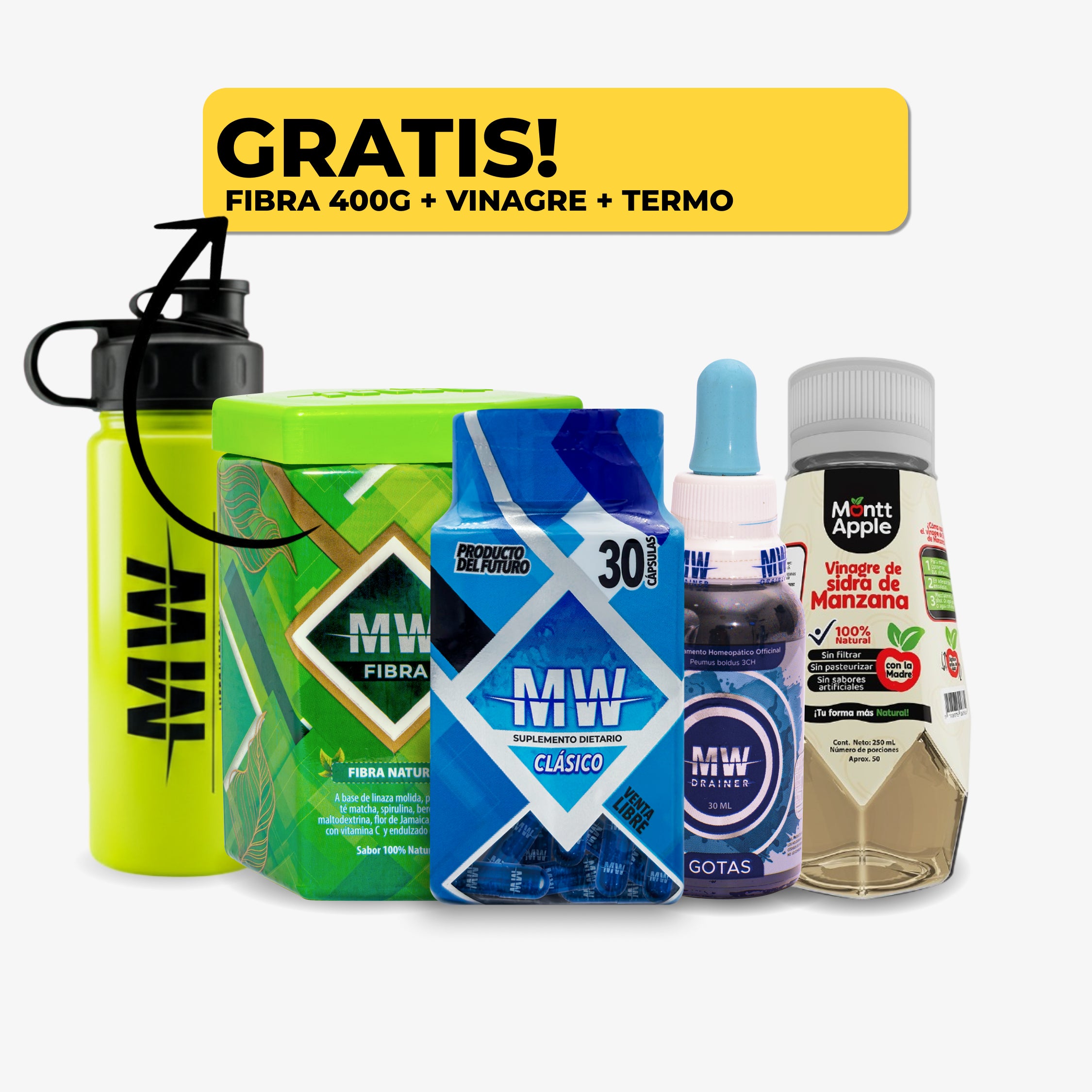 Mw Classic + Drenador Mw + Fibra 400 gr + Vinagre de Manzana + Termo
